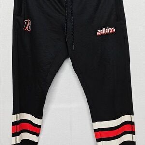 Adidas Kids Black Joggers with Red and White Stripes